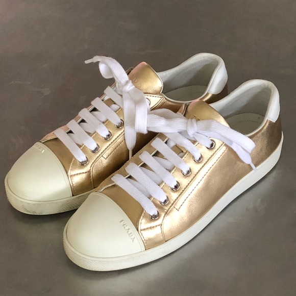 gold prada sneakers